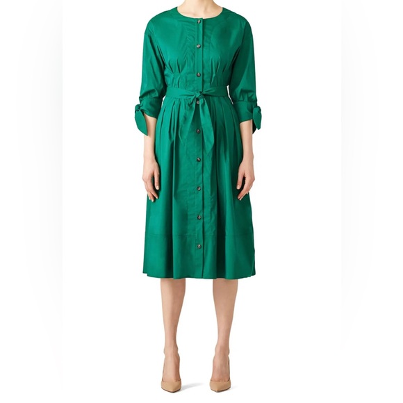 Grey Jason Wu Kelly Emerald Green Midi Button Front Shirt Dress | Size 10 - Picture 1 of 13